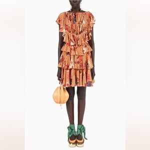 Ulla Johnson Ayla Mini Dress SILK Flutter Floral Tropical Ruffle‎ NEW NWT Size 8